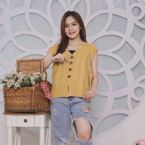 Mia Cable Vest Rompi Rajut Wanita Korean Style Atasan Wanita OOTD Hijab - Rompi wanita kekinian 2023