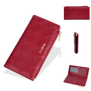 Womens long purse Diamond check zipper phone case Cross grain PU leather coin purse card holder cute multi-card red money bag for girls