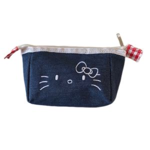 MKEB Zipper Denim Pencil Case Pencil Pouch Cartoon Desk Storage Bag Portable Stationery Box Kitty Cat Pen Bag Students