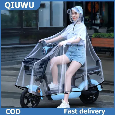 QIUWU Áo mưa trong suốt cho phụ nữ thời trang EVA không thấm nước Mưa Poncho đi xe đạp CAPE Áo mưa áo khoác trùm đầu Mưa Poncho
