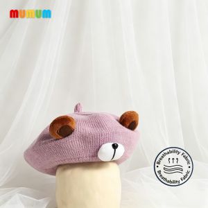 MUMUM Newborn Baby Knitted Beret Hat with Bear for 0-24month -Protect Fontanelle-