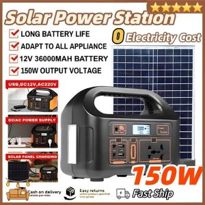 150W Portable Power Station With Light LiFePO4 Battery Solar Generator Outdoor Emergency Powerbank