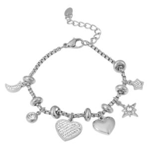 Sturdy Stainless Steel Heart Charm Bracelet for Women 18k Gold Plated with Stylish Zircon and Various Pendants