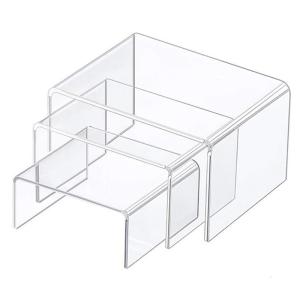 Acrylic Display Risers 3 Size Steps Acrylic Display Stand Anti-Corrosion Clear Showcase Display Shelf for Figure Buffet