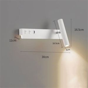 Modern Black Iron Wall Sconce Bedside Lamp USB Port Dual Light Reading Spotlight Backlight 2 Switches Acrylic Shade Irregular Cu