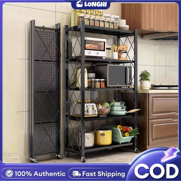 LONGHI【Foldable】Kitchen Rack organizer Foldable Rack 5 layer Metal Rack ...