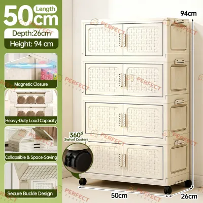 【24 Hours Shipped】6 Layer Flip Top Storage Box Kitchen Storage Cabinet Transparent Organizer Foldable Cabinet Shelf Organizer With Wheel Drawer Cabinet For Clothes For Toys Space-Saving