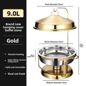 WAPKTY Stainless Steel Warmer Food Chafing Dishes 4.5/9L Hanging Cover Buffet Dining Stove Luxury Insulation Serving Tray Buffet Catering