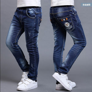 Boys Slim Straight Jeans Kids Children Fashion Denim Long Pants Elastic Waist Pants Fit 4-13 Years Young Boy Casual Trousers