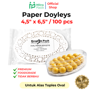 (isi 100 pcs) Paper Doyleys Oval 4.5" x 6.5" Inch Kertas Doilies 115 x 165 cm Alas Toples Renda Bulat White Dragon Pack