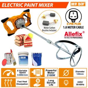 MYDIYHOMEDEPOT - ALLEFIX Heavy Duty Paint Mixer Blender Power Tool Cement Mixer 2100W 6 Speed Stirrer Grout Mixing Tool / Electric Handheld Paint Cement Mortar Mixer Machine Grout Electric Mortar Mixer Putty Powder Mixing Machine