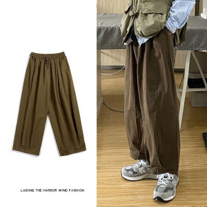 YAZHINIAO quần Quần Retro nam dáng rộng thường ngày Thắt lưng co giãn quần áo màu trơn thời trang đơn giản quần áo màu mỏng rộng đa năng mỏng mỏng chống mài mòn