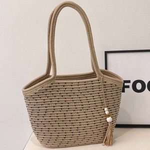 COSE Sweet Woven Tote Bag Breathable Tassels Pendant Summer Beach Bag Trendy Large Capacity Straw Handbag Female