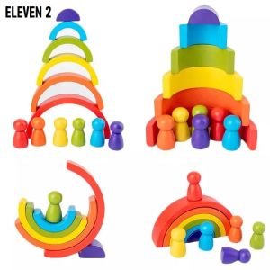 ELEVEN 2 DIY Childrens Wooden Rainbow Toy – A creative wooden rainbow stacking toy. Balance blocks toy for babies. Montessori educational toy