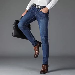 Fashionable mens pants plus-size mens trousers trendy spring and autumn popular stretch jeans mens light business slim straight pants