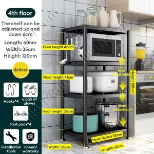 BMZAR 5 Layer kitchen rack Steel organizer rack Multi purpose Metal Shelf Microwave Oven Rack with wheels