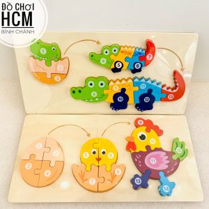 [CÓ SỐ ĐẾM] Đồ chơi trẻ em lắp ghép gỗ xếp hình động vật khủng long gà vịt ếch đồ chơi giáo dục trí tuệ thông minh