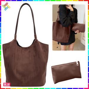Women Crossbody Bag Faux Suede Slouchy Shoulder Bag for Work Travel Solid Handbag in Black Brown
