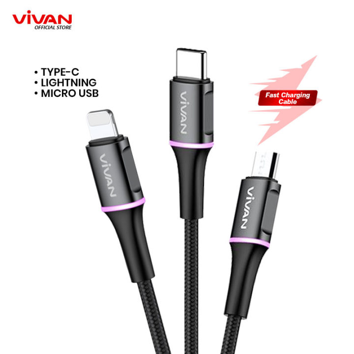 Vivan Kabel Micro Usb Android A Led Light Quick Charge Cm Garansi