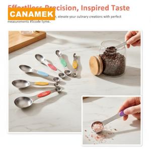 【CANAMEK】 8Pcs Stackable Magnetic Measuring Spoons Stainless Steel Dual Sided Nesting Set for Accurate Cooking Baking