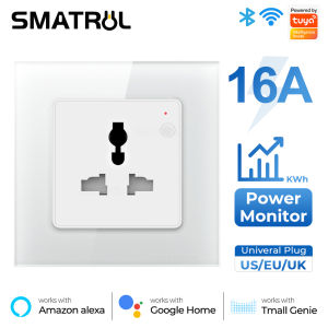 SMATRUL ปลั๊กสหรัฐฯยุโรปสหราชอาณาจักร Wi-Fi ซ็อกเก็ตผนังสากลพร้อมจอมอนิเตอร์16A ไวไฟ3ขาสวิตช์ติดผนัง Dinding ซ็อกเก็ตสำหรับบ้านอัตโนมัติ Tuya ชีวิตอัจฉริยะควบคุมด้วยเสียง Alexa Google Home