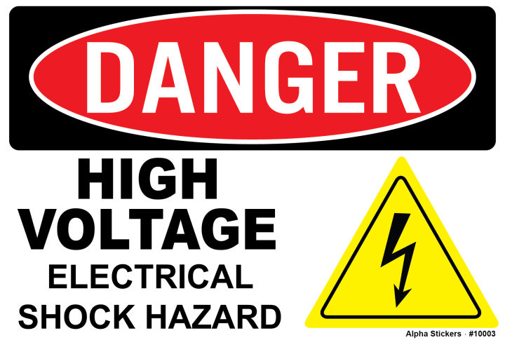 Danger - High Voltage, Electrical Shock Hazard Vinyl Stickers Size:10 