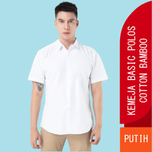 KEMEJA PRIA LENGAN PENDEK POLOS SLIM FIT PREMIUM SOLID BASIC GALLANT SHIRT PUTIH FANTASIA COTTON BAMBOO