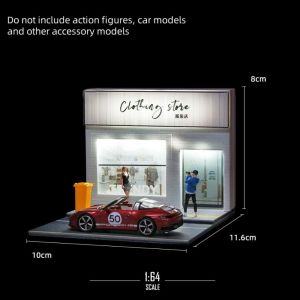 PUZHE สถาปัตยกรรมทางสถาปัตยกรรม ฉากร้านสะดวกซื้อ สเกล1: 64 พร้อมไฟ ฉากแบบจำลองจำลอง ภูมิทัศน์ในเมือง ร้านกาแฟในร้านค้า โมเดลฉากซูเปอร์มาร์เก็ต การถ่ายภาพสำหรับถ่ายภาพ