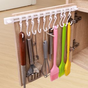 Self-Adhesive Track Row Hooks Wall Mounted Hooks Rail with 10 S-Hooks Multi-Functional Storage Hooks for Kitchenware Cabinet