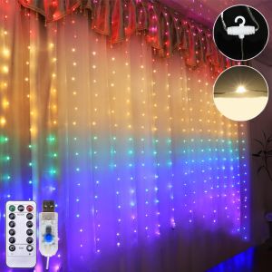 LED Strip Lighting/ Curtain Decorative light Rainbow lamp 8 modes Remote control Fairy Lights String Christmas Wedding Party Indoor Outdoor Decoration Use USB power 5V 1.5x2 meters