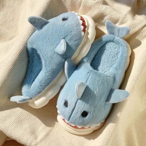GOOTRADES Plush Slides Loafers Shark Plush Slippers Cloudy Sharks Slipper Winter Shoes Winter Fluffy Slippers Kawaii Anti Slip Warm Fur Slippers Dormitory