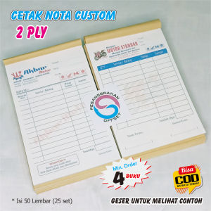 Cetak nota custom 2 ply isi 50 lembar (25 set)/ Bon kontan / Nota Olshop / Nota Laundry / Pesanggrahan Offset