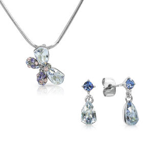 SO SEOUL Caria Butterfly Moonlight and Blue Shade Swarovski® Crystal Earrings with Necklace Jewelry Gift Set