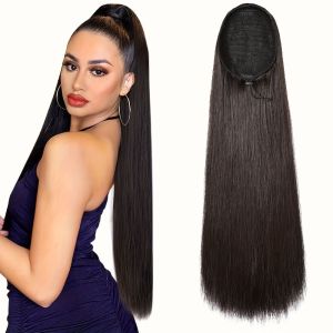 JPTD Synthetic Long Straight Ponytail Ponytail Extension Clip in Drawstring Ponytail Wig Hair Accessories Fake Pony Tail Hairpiece for Women