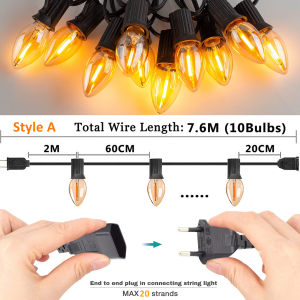 C7 Candle Outdoor Lights Garland Waterproof Warm White Led String Lighting Connectable Outdoor Gazebo Garland Lights Umbrella