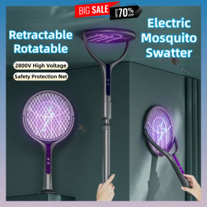 电蚊拍 Foldable  Retractable  Electric Mosquito Swatter 360° Rotating With Ultraviolet Light Automatic Mosquito Killing Lamp  Large Mesh Surface Type-C Rechargeable Long battery