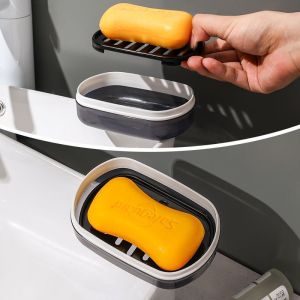 Travel Portable Soap Case With Cover Household Double Layer Soap Box Drain Storage Box Dormitory Bathroom Storage