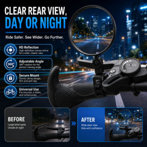 Wide Angle Convex Rear View Mirror Motorcycle Bike Electric Scooter Handlebar Mirror Universal Silicone Grip 360 Degree Adjustable Anti Fog Bicycle Cycling Accessories