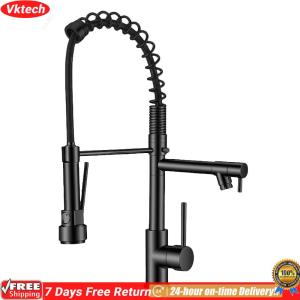 【Ready】【Vktech】Stainless Steel Kitchen Sink Faucet with Pull Down Sprayer Dual Spout Faucet Dual Function Sprayer Taps for Kitchen Home