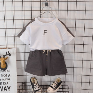 Bayi Anak laki laki Huruf Lengan Pendek Celana pendek warna solid Kapas Jas Baju Katun Pakaian Setelan