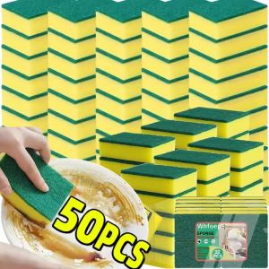 10-50ชิ้น ฟองน้ำทำความสะอาดครัว / ฟองน้ำขัดไม่ทำให้เกิดรอยขีดข่วน / แผ่นขัดคราบสนิมหม้อ / ทำความสะอาดได้รวดเร็วโดยไม่ทำให้เกิดรอยขีดข่วน / แปรงฟองน้ำทำความสะอาดในครัวเรือน
