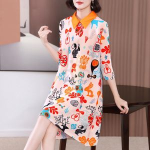 卐✚❁ Aiden001 Young Mothers Summer Dress Loose Plus Size Summer POLO collar Middle-Aged Women S3231