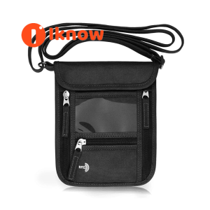 I know Passport Holder Neck Pouch Travel Wallet for Women and Men RFID Blocking Security Slim Traveling Wallet with Around Neck Lanyard Strap(black)