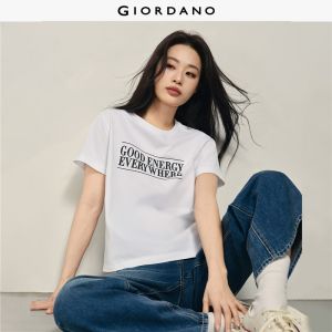 Giordano Women 100% Cotton letter print short sleeve tee Free Shipping 05395520