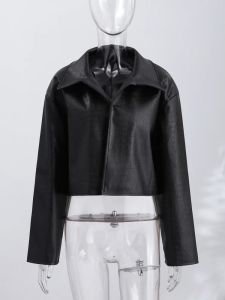 Faux Leather Jacket Oversized Women High Coats Wear Wide Flare Sleeve Top Cropped Street Wear Outerwear Coat Autumn Clothes2026