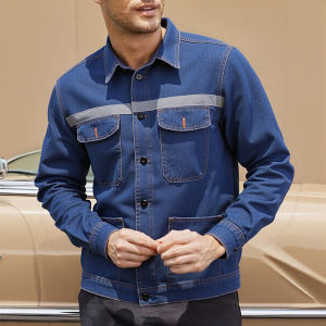 แจ็คเก็ตยีนส์สำหรับงานก่อสร้างพร้อมแถบสะท้อนแสง