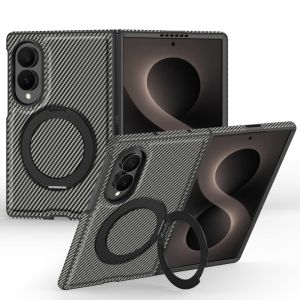 for Samsung Z Fold 8 ultra /8/7/6 Carbon Fiber Texture Phone Case 360°Rotatable Magnetic Ring Stand Full‑Cover Shockproof Foldable Protective Cover