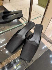 French Style Leather Sandals Womens Triangle Heel Square Toe Mule Slippers Toe Toe Semi-slippers Half Support