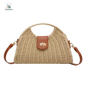 Women Messenger Bags Summer Woven Shell Top-Handle Bags Handmade Fashion Holiday Casual Simple Elegant Lady Straw Bag