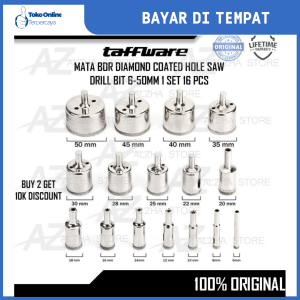 16PCS Mata Bor Diamond Coated Hole Drill Bit 6mm-50mm Mata Bor Set Kaca Granit Keramik Marmer Batu Diamond Coated 6mm-30mm/6mm-50mm Porselen Diamond Hss Holesaw Pelubang Keramik 16 PCS - DK650